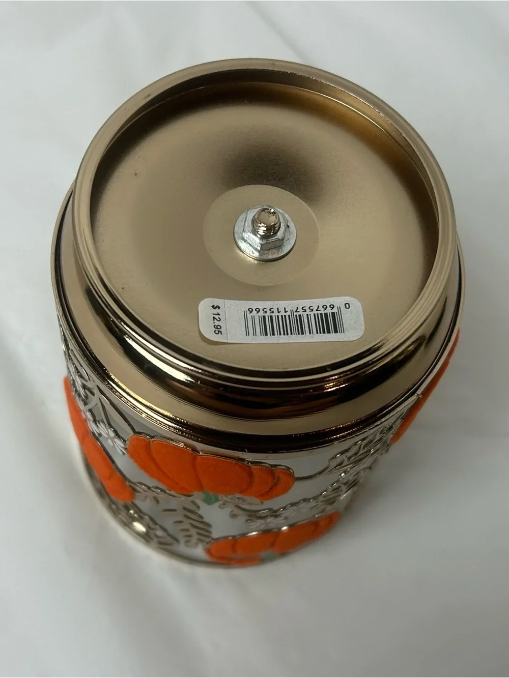 Bath & Body Works Candle Holder Gold Tone Flocked Pumpkins Halloween